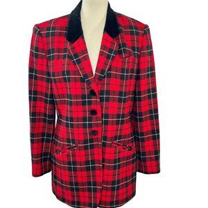 Vintage Pendleton Womens Tartan Plaid Blazer Jacket Sz M 100% Virgin Wool Lined
